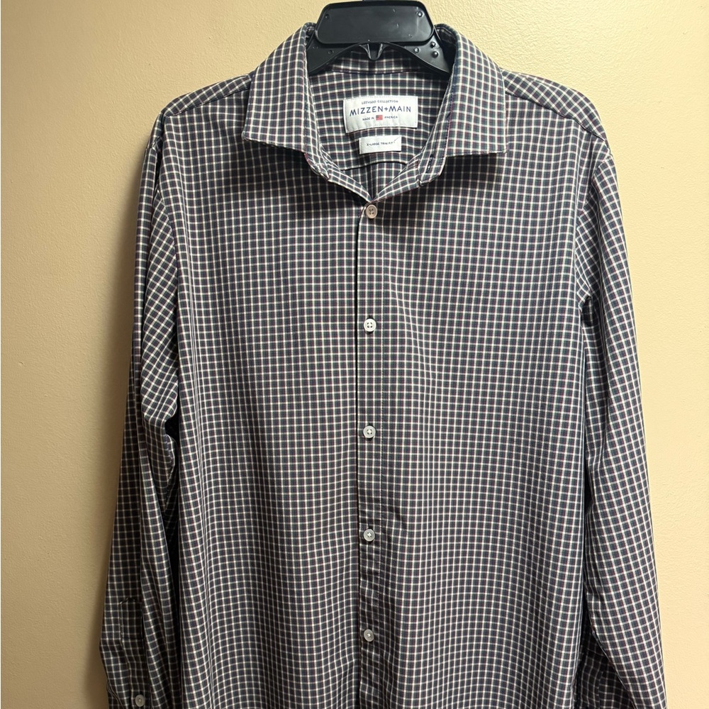 Mizzen+Main Leeward Performance Shirt XL Trim Fit Plaid Stretch